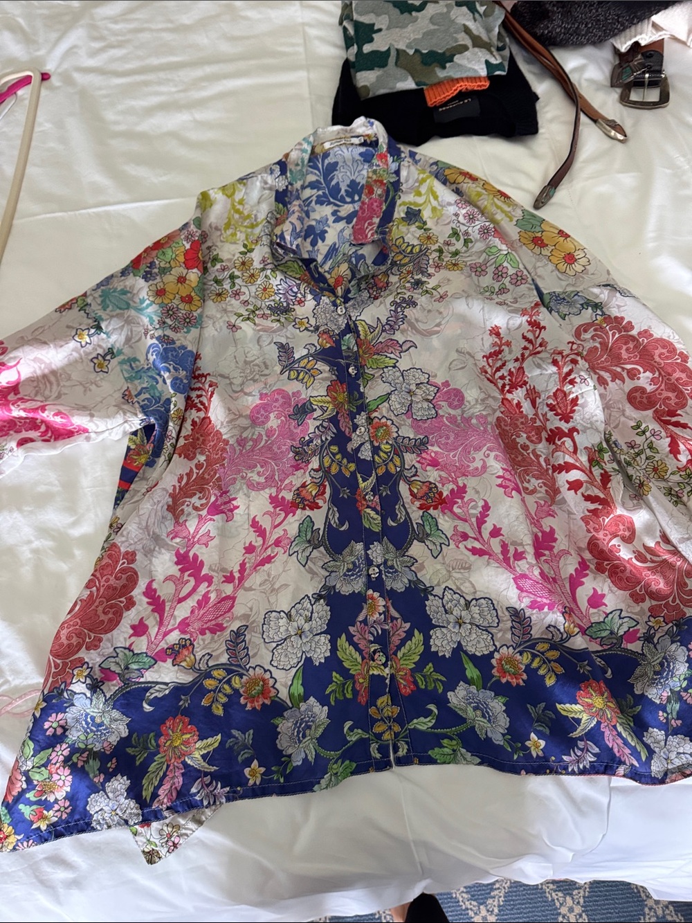 Floral Multi-Color Sheer Button-Up Blouse